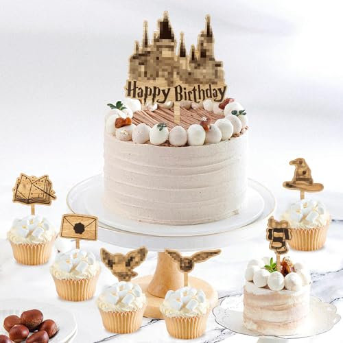 Tortendeko Geburtstag Magic Holz, Kuchendeko Wizard Junge Mädchen, Cake Topper Bunte Magier, Happy Birthday Magical Theme Torte Cupcake Muffin Deko Kindergeburtstag Party