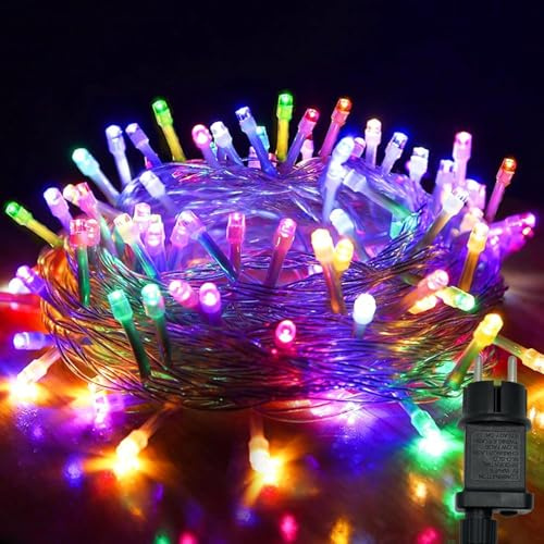 Hopelit Lichterkette Außen Innen 100m 800LEDs Bunt, 8 Modi LED Lichterkette Weihnachtsbaum mit 31V-7.2W Stecker Timer Speicherfunktion IP44 Wasserdicht für Garten Balkon (Transparente Kabel)