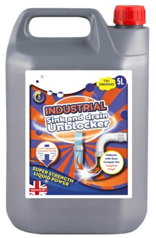 Inovix® 5 Litre Heavy Duty Drain Unblocker | Sink Unblocker | Fast-Acting Solution for Sinks, Toilets, Showers Removes Hair & Sludge | Industrial Drain Unblocker Ideal For Indoor And Outdoor Drains
