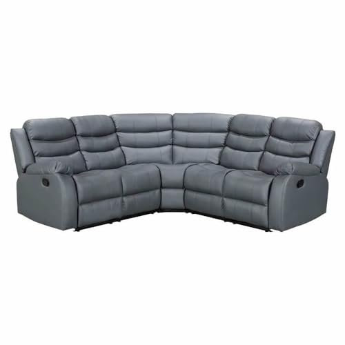 Roma Manual Recliner Corner Sofa – 5-Seater Reclining Couch with Cup Holders – Leather, Linen or Jumbo Cord – Available in Black, Grey or Brown (Leather, Grey)
