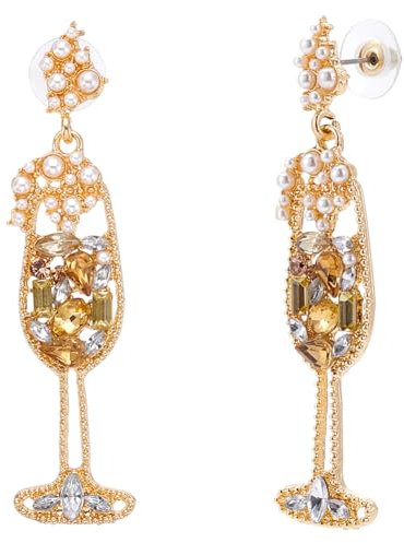 UNICRAFTALE 1 Paar Strass Champagner Weinglas Ohrring Für Frauen Kelch Bunt Glänzend Ohrstecker Lange Martini Glas Drapling Ohrringe Cocktail Ohrringes Alkohol Ohren Für Hochzeit Urlaub