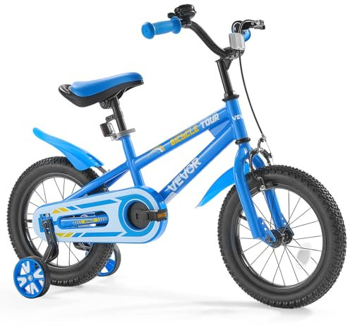 VEVOR Kinderfahrrad, 14 Zoll BMX-Stil-Fahrrad, empfohlene Kindergröße 95-116 cm, Stützräder inklusive, 4-8 Jahren Kinder, Kleinkinderfahrrad für Jungen und Mädchen zum Fahrradlernen, blau