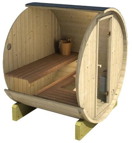 KeiCo 160 Outdoor Barrel Sauna – 1-2 Person DIY Garden Spa in Nordic Spruce or Thermowood, Full-Glass Front Option – Compact Terrace Wellness Retreat (KC 160 - SPRUCE)