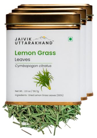 Jaivik Uttarakhand - Herbal Lemon Grass Tea (06 oz/170.1 g), Loose Leaf Dried Herb, Natural Caffeine Free Drink, Refreshing Citrus Aroma, Pack of 3 Tin Can