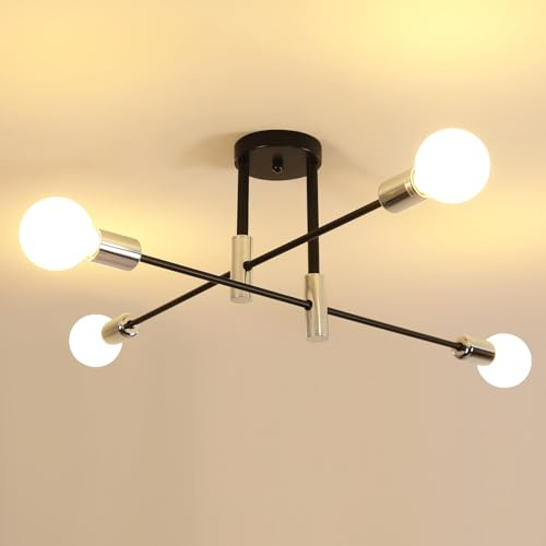 Goeco Vintage Kronleuchter 4-Flammig E27 Deckenlampe, Schwarz+Chrom | 70CM Industrieller Deckenleuchte Metall für Esszimmer, Esstisch, Flur, Wohnzimmer, Hotel, Café (Ohne Leuchtmittel)
