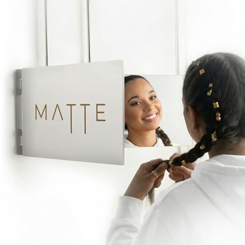 MATTE MIRROR Miroir 360 degrés pour se Coiffer et Couper Les Cheveux Femme – Hauteur Réglable avec Crochets – Miroir 3 Faces Pliable – Coiffure Femme – Mirroir Triptyque Beauté