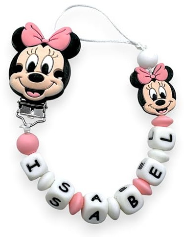 Catenella Portaciuccio Personalizzata con Nome per Neonati, Clip Ciuccio Universale Anticaduta, Idea Regalo Nascita (Minnie)