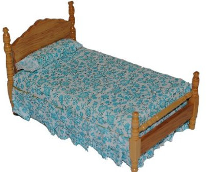 alles-meine.de GmbH Bett aus hellem Holz - Puppenbett Puppe Miniatur - für Puppenstube Puppenhaus Maßstab 1:12 - Puppenstubenmöbel hell