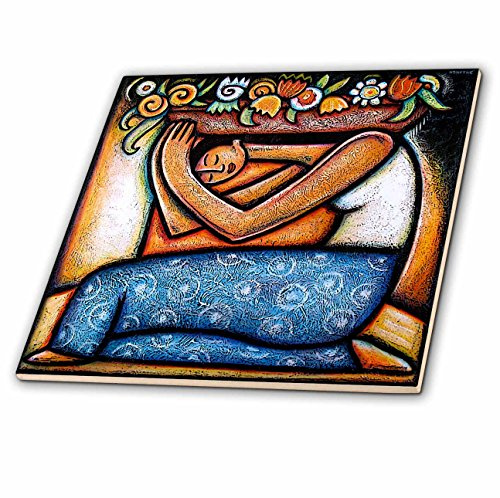3dRose Flores niña Mexicano Arte Colorido baldosa cerámica, 30,48 cm