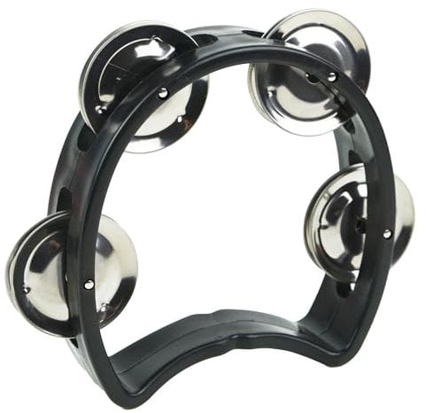 A-Star Piccolo tamburello in plastica a mezzaluna con design a spalla mancante, 4 campanelli singoli in metallo - nero