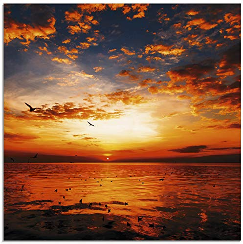 ARTland Wanddeko Glasbilder Wandbild Glas Bild einteilig Quadratisch Natur Strand Meer Sonnenuntergang Himmel Wolken Küste Maritim S7LK