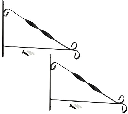 com-four® 2x Wandhalterung aus pulverbeschichteten Stahl, Haken für Blumentopf, Garten, Windspiele, Blumenampelhalter, mit Schrauben und Dübel (2 Stück - gedreht)