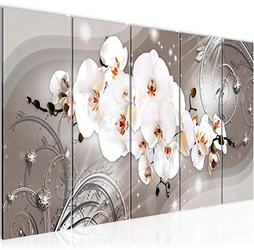Runa Art Wandbild XXL Blumen Orchidee Wohnzimmer Schlafzimmer 200 x 80 cm Beige Braun 5 Teilig - Made in Germany - 006255b