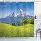 ABAKUHAUS Berg Duschvorhang, Alpen mit Wiese Flora, Stoffliches Gewebe Badezimmerdekorationsset mit Haken, 175 x 200 cm, Grün blau