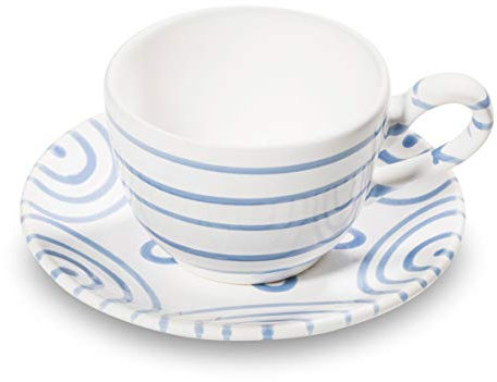 GMUNDNER KERAMIK Kaffeetasse mit Unterteller | Set, 2-teilig | Blaugeflammt | Geschirr, handgemacht in Österreich