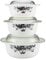 Occasions 3pc Glass Casserole Dish With Lids – 1L, 1.5L & 2.5L Round Glass Casserole Set With Lids Opal Glassware (Black/White Flowera)