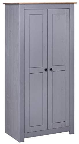 vidaXL Panama-Kiefer Massiv Kleiderschrank mit 2 Fächern 1 Kleiderstange Garderobenschrank Schlafzimmerschrank Schrank Grau 80x50x171,5cm