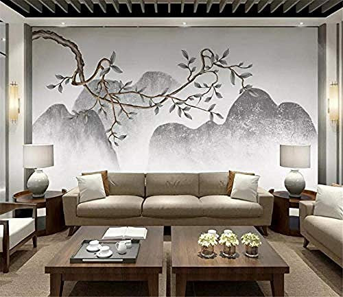 Chinesische Art graue Blätter Berg Hand gezeichnet für Wände Wandbilder Tapete für Schlafzimmer und Wohnzimmer Wanddekoration wandpapier fototapete 3d effekt tapete tapeten wald vintage-400cm×280cm