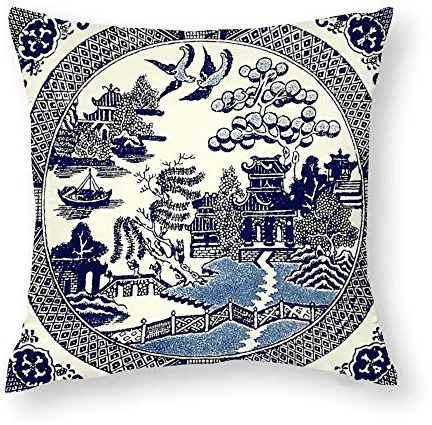 QMS CONTRACTING LIMITED Throw Pillow Cover China Blue Willow Pillow Cases for Home Decor Design Cushion Case for Sofa Bedroom Car 18 x 18 Inch 45 x 45 cm