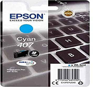 Epson 407 Ciano Tastiera Genuina, Cartuccia d'inchiostro DuraBrite Ultra Workforce PRO WF-4745DTWF