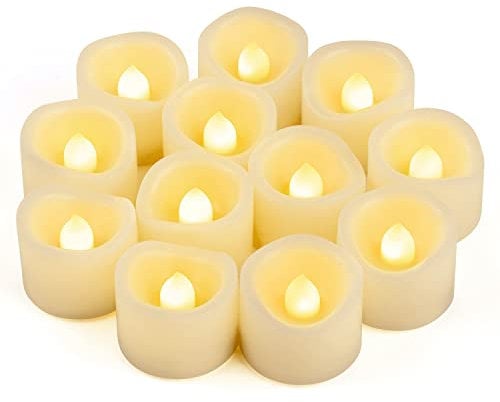 12 PCS LED Flameless Flickering Tea Lights Votive Candle Battery Operated/Electric Flicker LED Tealight Bulk Fake Candles for Halloween Christmas Wedding Party Decorations etc.(Warm White)