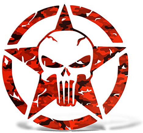 Erreinge® Schriftzug Fluo Red Star 50 Cm Armee-Militärarmee-Schädel-Aufkleber Druck zu Auto Auto Moto Wand Laptop Gepäck Fahrräder