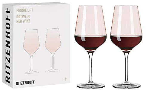 RITZENHOFF 3631001 Rotweinglas 500 ml – Serie Fjordlicht Nr. 1 – 2 Stück mit Farbverlauf Peach – Made in Germany