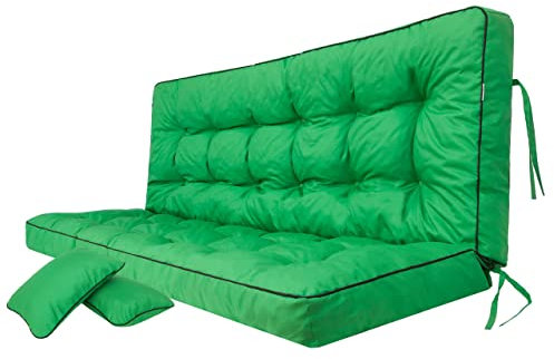 PillowPrim Kissen für Hollywoodschaukel Sitzkissen Bankkissen Bankauflage für Gartenbank Outdoor/Indoor, Breite - 100x49 cm und Rückenlehne 100x56 cm - Grün