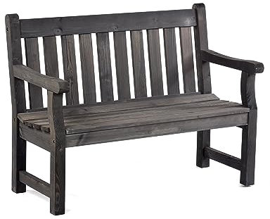 BrackenStyle Darwin 120cm 2 Seat Wooden Garden Bench - Dip Treated Scandinavian Pine Timber Outdoor Patio (Dark Grey)