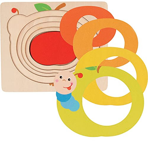 goki 57403 Puzzle aus Holz, 5 Schichten, Motiv Wurm im Apfel, Mehrfarbig, 12,3 x 10,5 x 1,8 cm