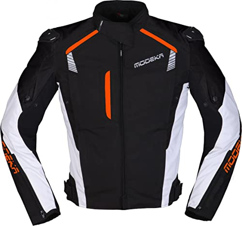 Modeka Lineos Motorrad Textiljacke (Black/White/Orange,3XL)