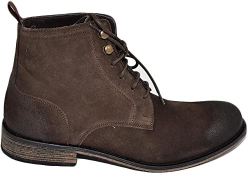 Malu Shoes Anfibi stivali uomo N02 LS Luisantiago vera pelle scamosciata marrone spazzolato ganci ottone suola cuoio retro' dandy (44 EU)