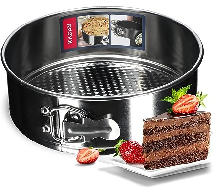 KADAX Moule à tarte Ø 21,5 à 30 cm, moule à charnière en tôle galvanisée et antiadhésive, moule à gâteau rond, moule à gâteau avec fond plat, anti-fuite (diamètre 21,5 cm, argent)