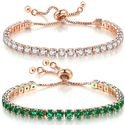 Suyi Tennis Bracelets for Women Cubic Zirconia Bracelet Adjustable Slider Bracelet Jewelry White Green