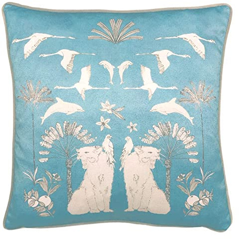 furn. Colony Palm Feather Filled Cushion, Polyester, Blue