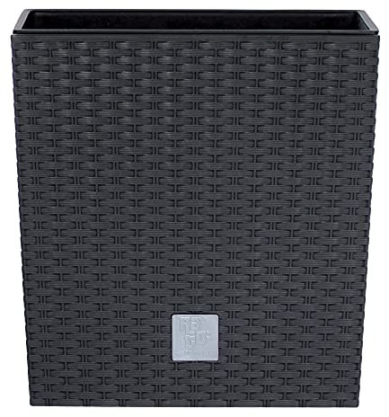 URBNLIVING Rattan Design Elegant Low Square Plant Pot Flower Indoor Outdoor Garden Planters (Anthracite)