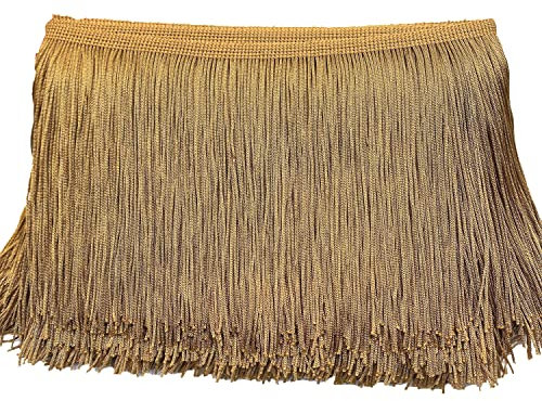 20cm x 10m Fransenborte Fransenbordüre Fransenband Dekoband Tanzfransen Schnittfranse Seide Quaste Fransen-Borten Bänder zum Nähen,DIY Basteln,Kleidung Dessous Kostüme Vorhänge Dekoration,Gold A