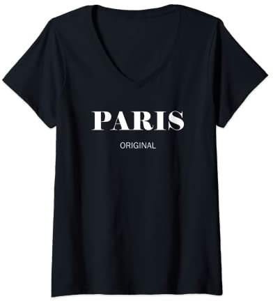 Femme Humour Paris original France ville Paris T-Shirt avec Col en V