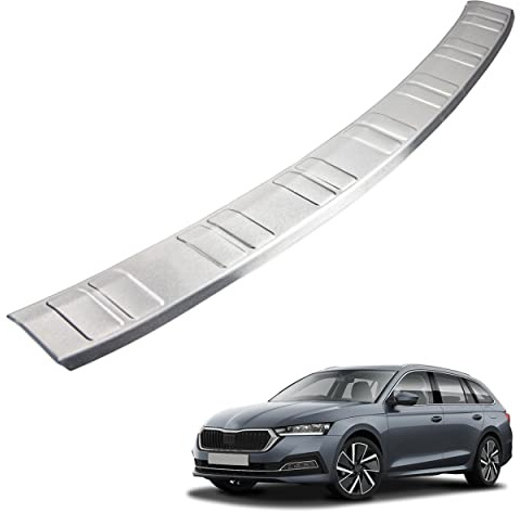 CHROMEMASTER | Ladekantenschutz Stoßstangenschutz | Kompatibel mit Skoda Octavia 4 RS Kombi ab Bj. 2022 | Gebürsteter Edelstahl, Silber matt | Lackschutzleiste Sichert den Heckstoßfänger vor Kratzern
