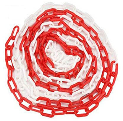 Boxonly Plastic Chain Barriers Link Warning Safety Barrier Parking Space Plastic Chains for Decorative Garden Fence 10mx6mm Red White