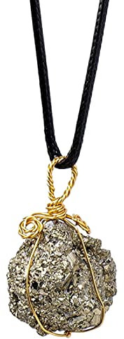 Lambo Ciondolo in Pietra di Pirite Naturale Avvolto in Filo d'Oro per Unisex - Spirituale con Gemma Curativa in Corda