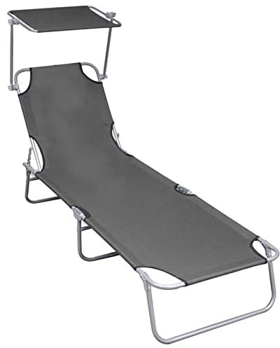 BULANED Klappliege mit Sonnenschutz, Sonnenliege, Gartenliege, Liegestuhl, Liegestühle, Sonnenschutz Garten, Terrassenliege, Strandliege, Grau Aluminium