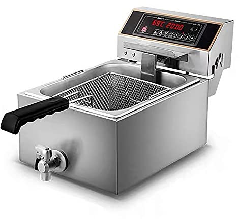 Friteuse électrique commerciale 3000 W avec panier, friteuse à poisson à induction professionnelle avec système de drainage et contrôle de la température et minuterie