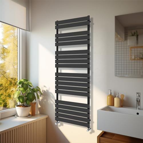 NRG Modern Bathroom 1800 x 600mm Flat Panel Heated Towel Rail Radiator Black for Living Room and Kitchen