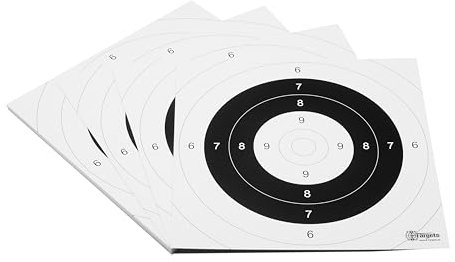 Zielscheiben *P25 Target* | 26x26 cm | Karton 250g/m² | Ideal für Präzision und Mehrdistanz schießen | 9er, 10er und Mouche in Papierfarbe (100 Stück)