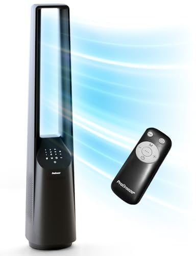 Pro Breeze® Silent Bladeless Portable Tower Fan - Ultra Quiet Standing Air Circulator with Remote Control, Timer, 10 Speeds & LED Display