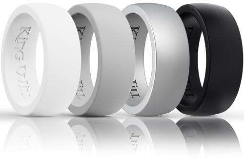 King Will Domed Silicone Rings for Men - Comfortable and Breathable Mens Wedding Bands in White Silver Gray Black - 8.5mm Wide Rubber Wedding Bands for Men - Perfect for Active Lifestyles 13