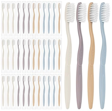 DR.BRIGHT Einzeln verpackte Zahnbürsten (40 Stück), Zahnbürsten-Set, Reise-Zahnbürsten-Set für Erwachsene und Kinder, Zahnbürste, Großzahnbürsten für Hotel, mehrfarbige Zahnbürsten