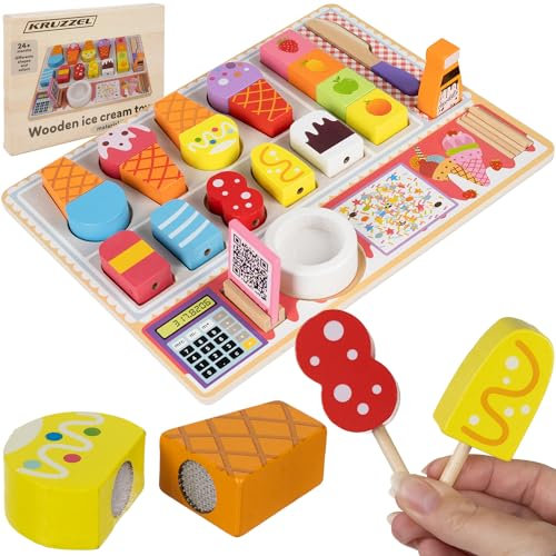 Heladería de madera para juegos de rol, tienda de helados, juego de helados, juguetes Montessori a partir de 3 años 22494