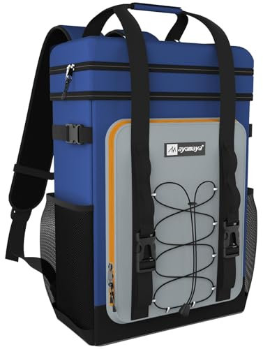 Kühlrucksack 30L Kühltasche Rucksack Groß Faltbar, 40 Dosen Kühl Rucksack Gross Thermo Rucksack Isolierte Rucksack mit Kühlfach Kühlrucksäcke Einkaufsrucksack für Strand/Picknick/Camping/BBQ/Ausflüge